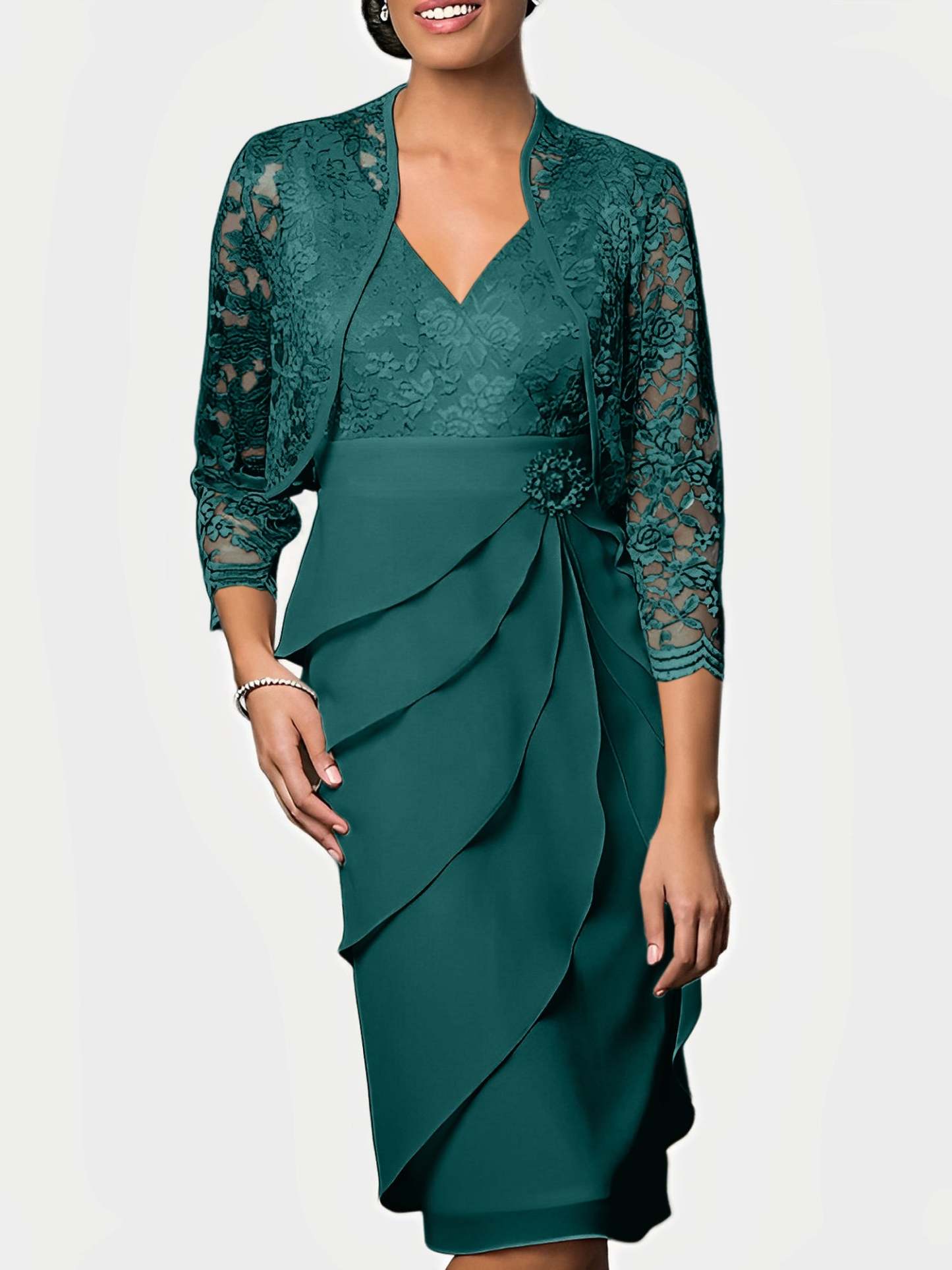 Knee-Length V-Neck Sheath Mother of the Bride Column Dresses