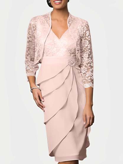 Knee-Length V-Neck Sheath Mother of the Bride Column Dresses