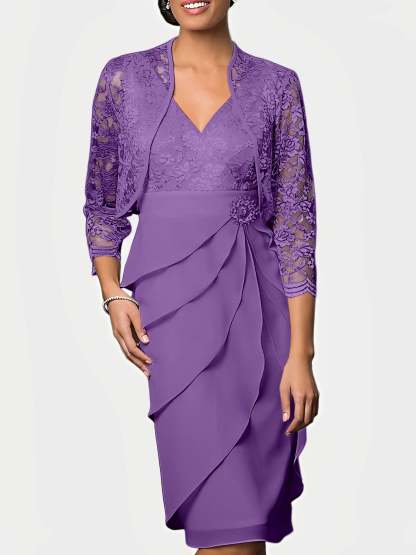 Knee-Length V-Neck Sheath Mother of the Bride Column Dresses