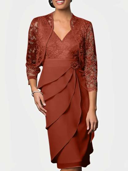 Knee-Length V-Neck Sheath Mother of the Bride Column Dresses