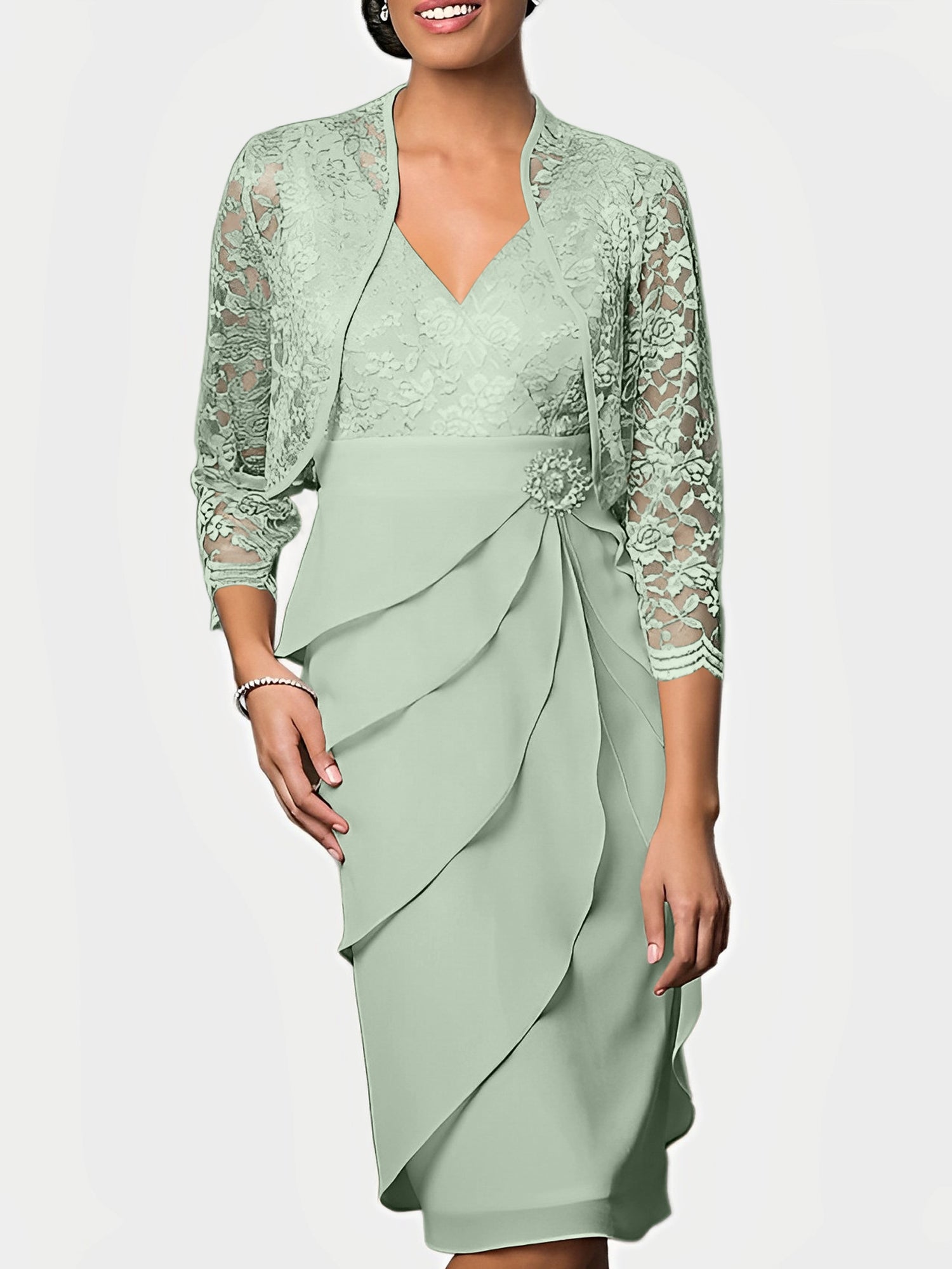 Knee-Length V-Neck Sheath Mother of the Bride Column Dresses