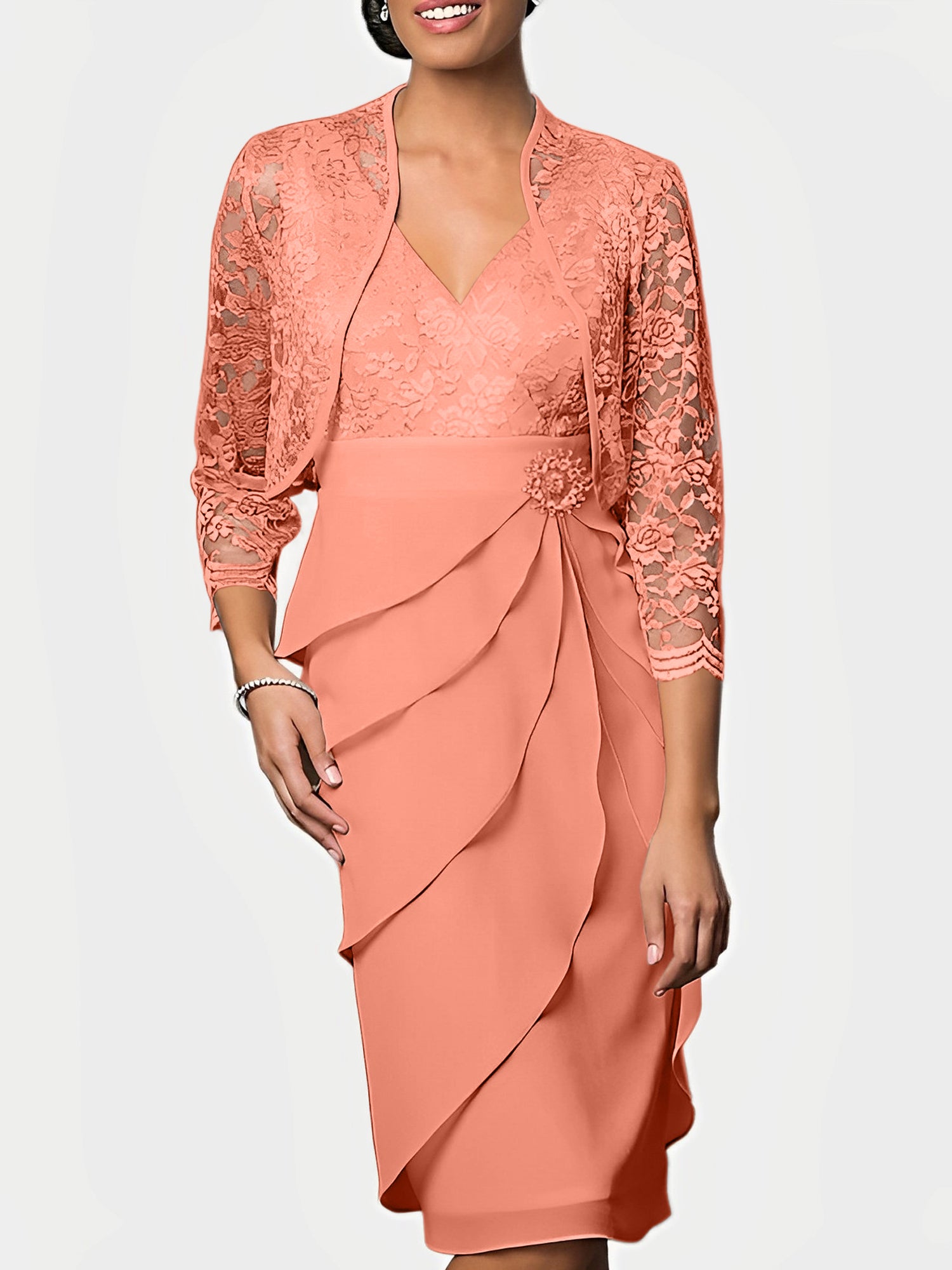 Knee-Length V-Neck Sheath Mother of the Bride Column Dresses