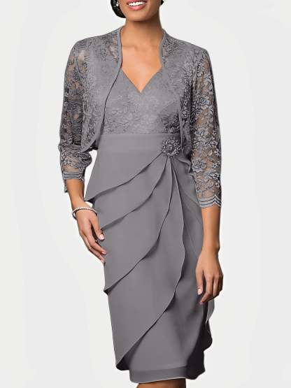 Knee-Length V-Neck Sheath Mother of the Bride Column Dresses