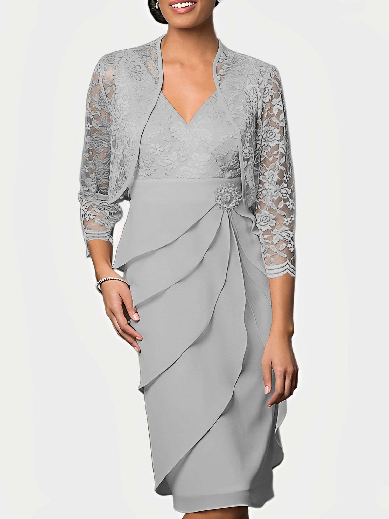 Knee-Length V-Neck Sheath Mother of the Bride Column Dresses