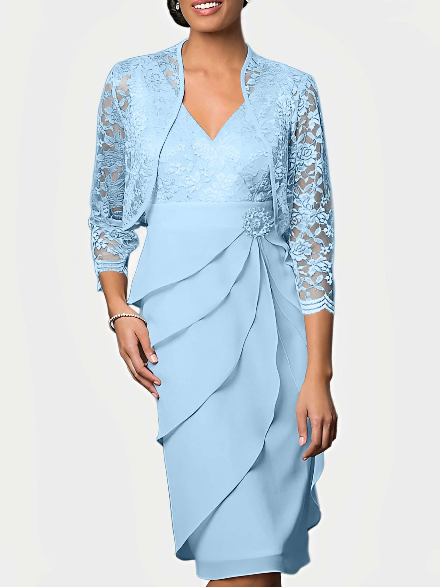 Knee-Length V-Neck Sheath Mother of the Bride Column Dresses