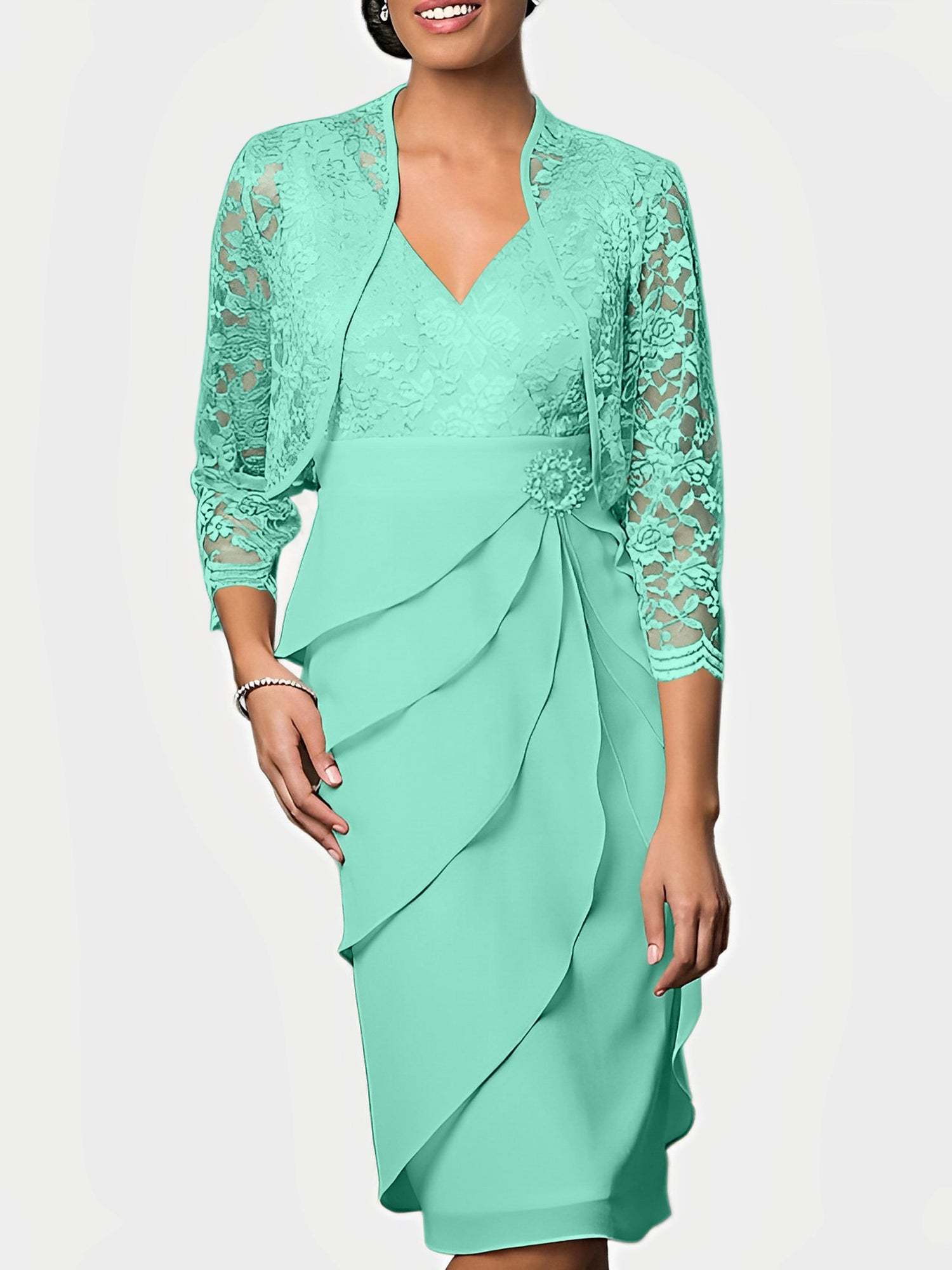 Knee-Length V-Neck Sheath Mother of the Bride Column Dresses