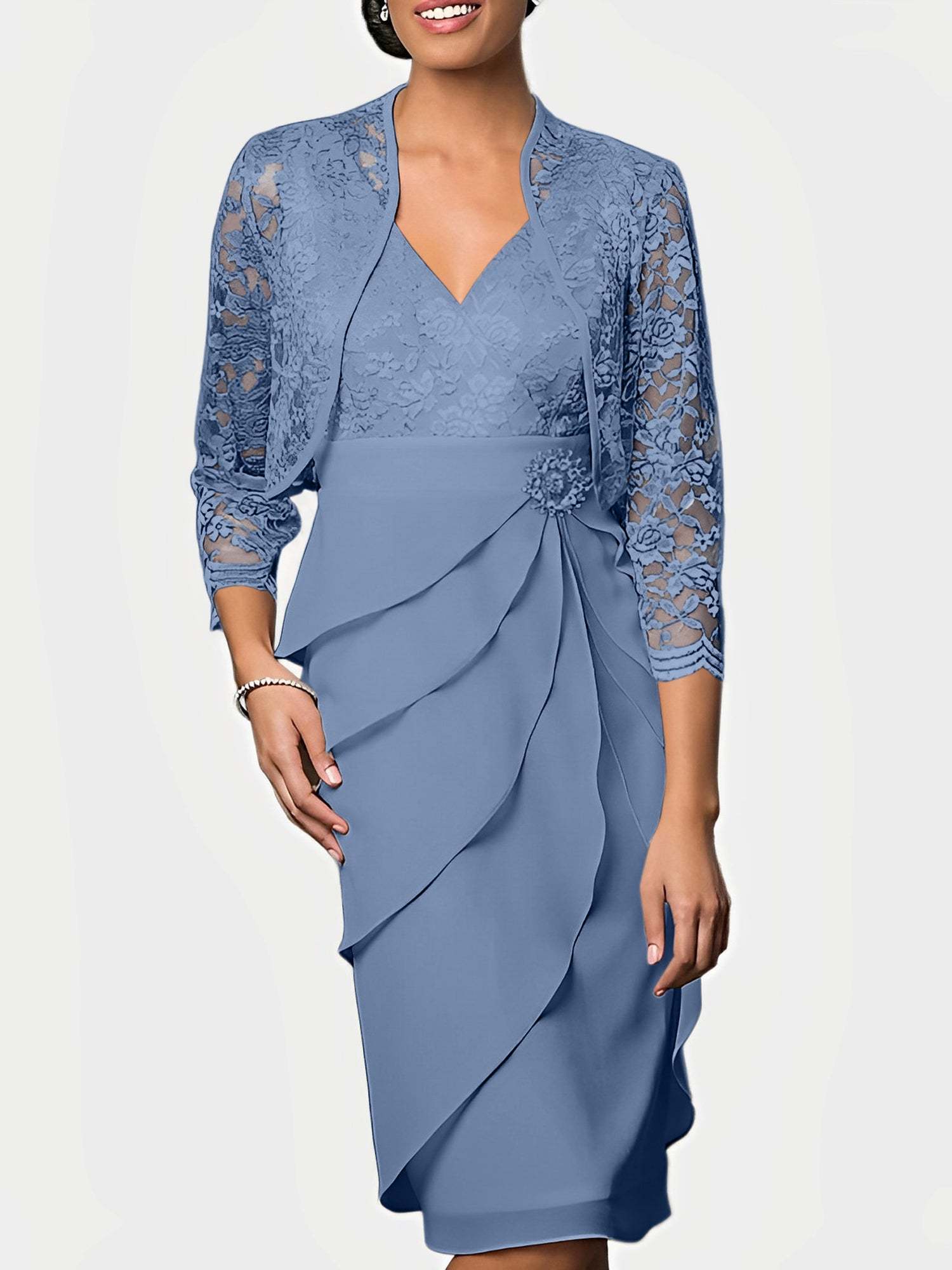 Knee-Length V-Neck Sheath Mother of the Bride Column Dresses