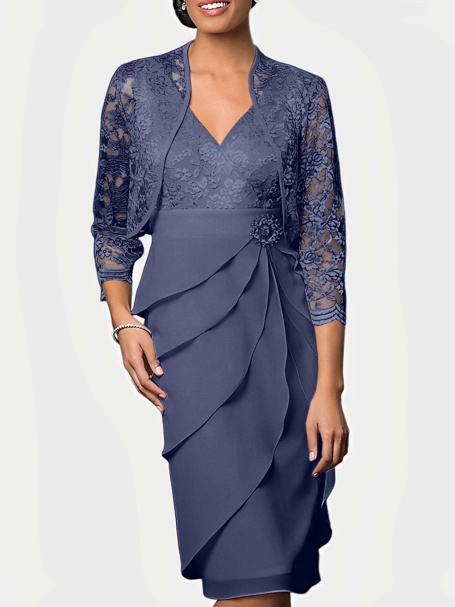 Knee-Length V-Neck Sheath Mother of the Bride Column Dresses