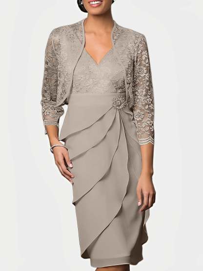 Knee-Length V-Neck Sheath Mother of the Bride Column Dresses