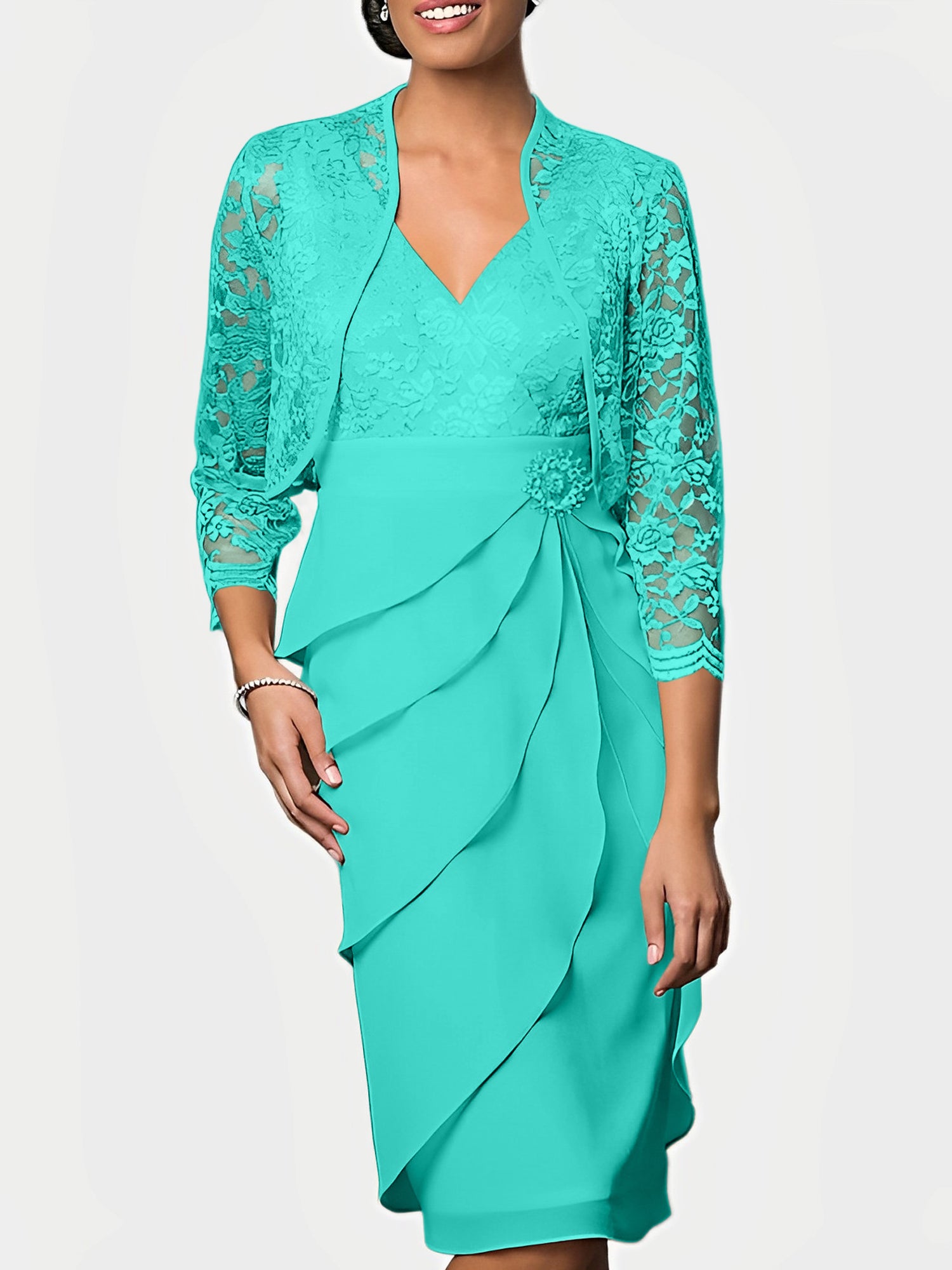 Knee-Length V-Neck Sheath Mother of the Bride Column Dresses