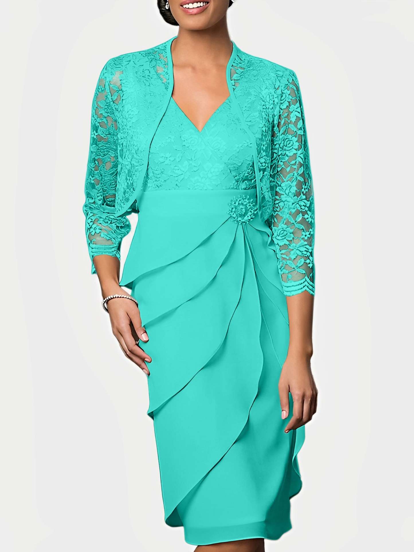 Knee-Length V-Neck Sheath Mother of the Bride Column Dresses