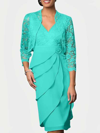 Knee-Length V-Neck Sheath Mother of the Bride Column Dresses