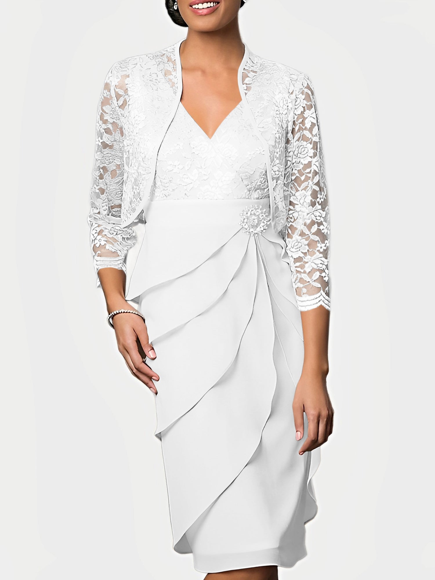 Knee-Length V-Neck Sheath Mother of the Bride Column Dresses