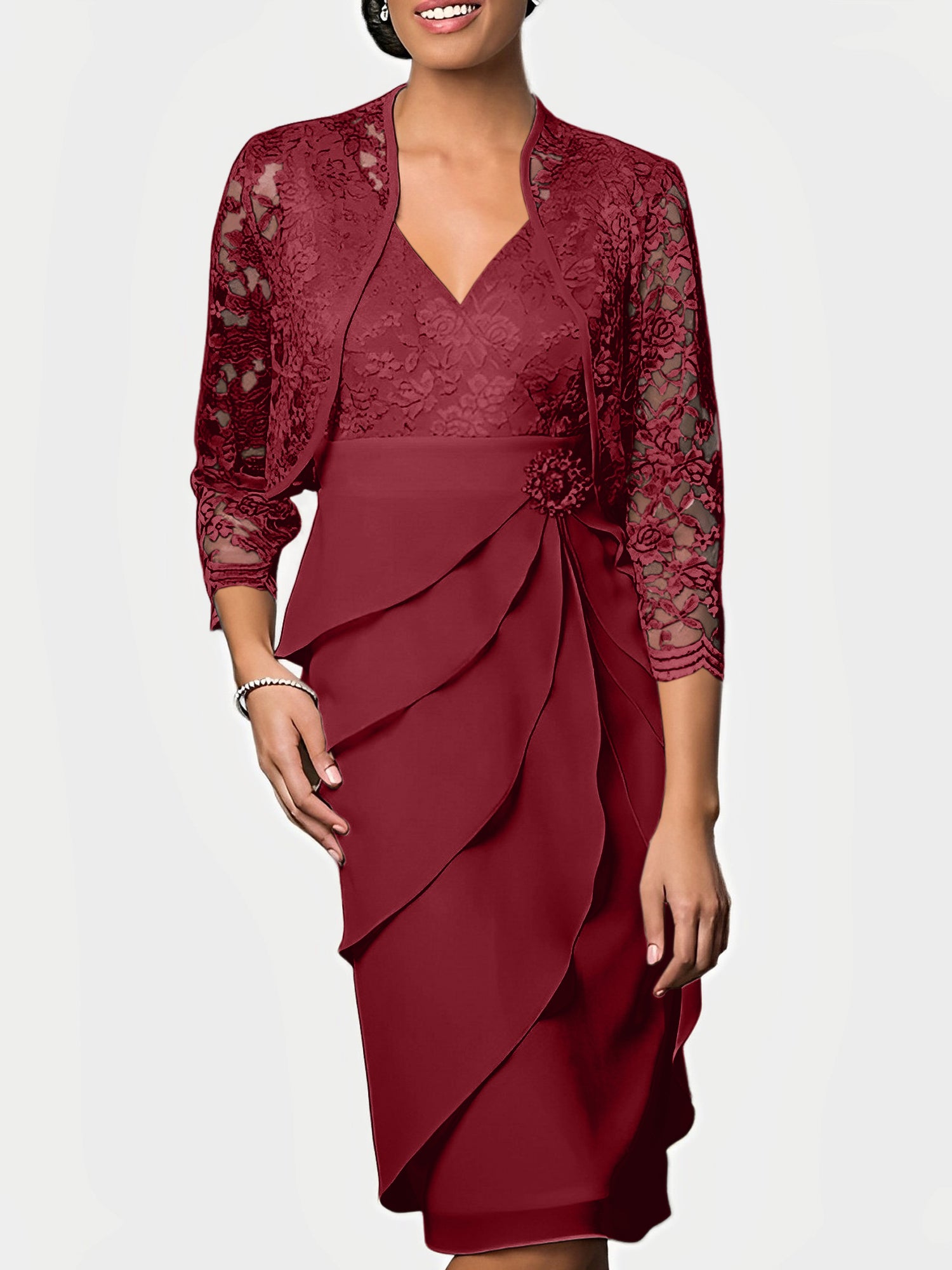 Knee-Length V-Neck Sheath Mother of the Bride Column Dresses