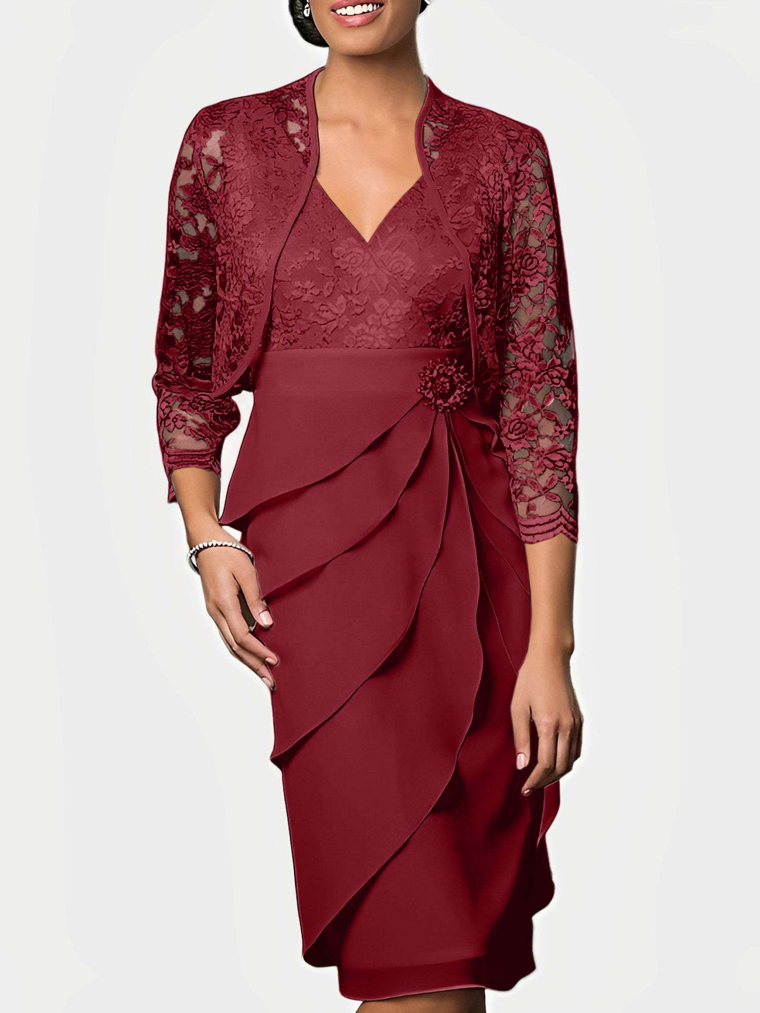 Knee-Length V-Neck Sheath Mother of the Bride Column Dresses