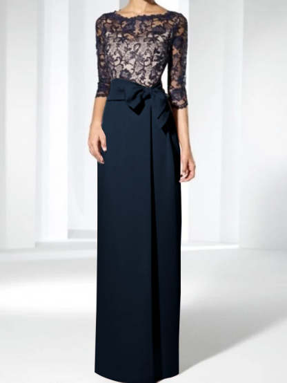 Floor-Length Mother of the Bride Sheath/Column Jewel Neck Dresses