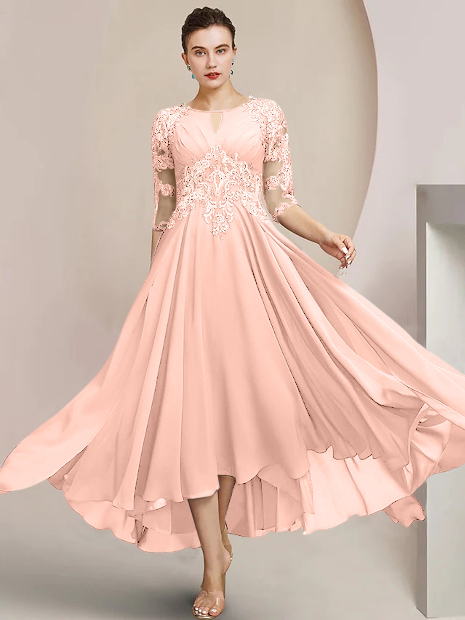 Scoop Neck Tea-Length A-Line Princess Gowns for the Mother of the Bride