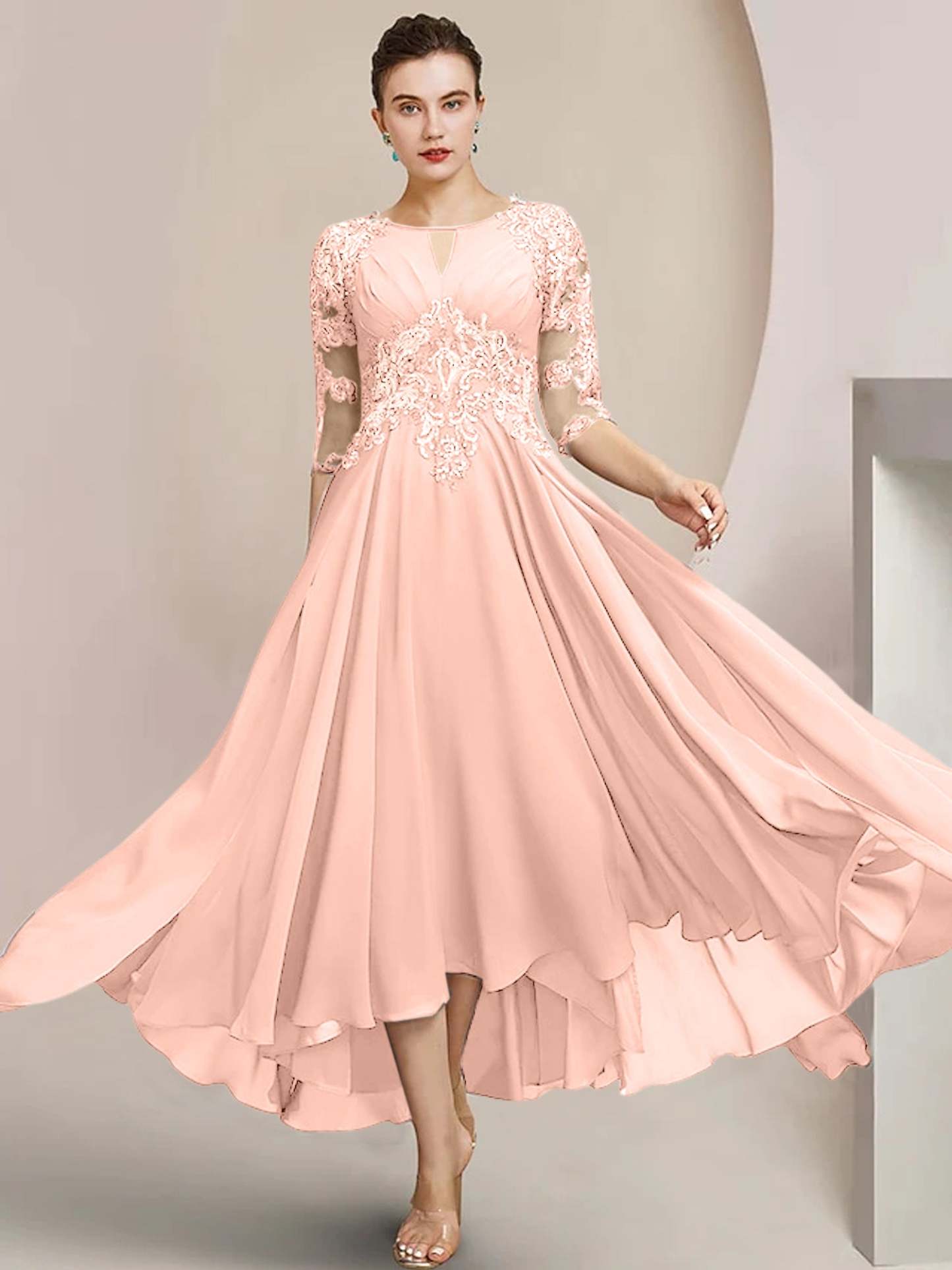 Scoop Neck Tea-Length A-Line Princess Gowns for the Mother of the Bride