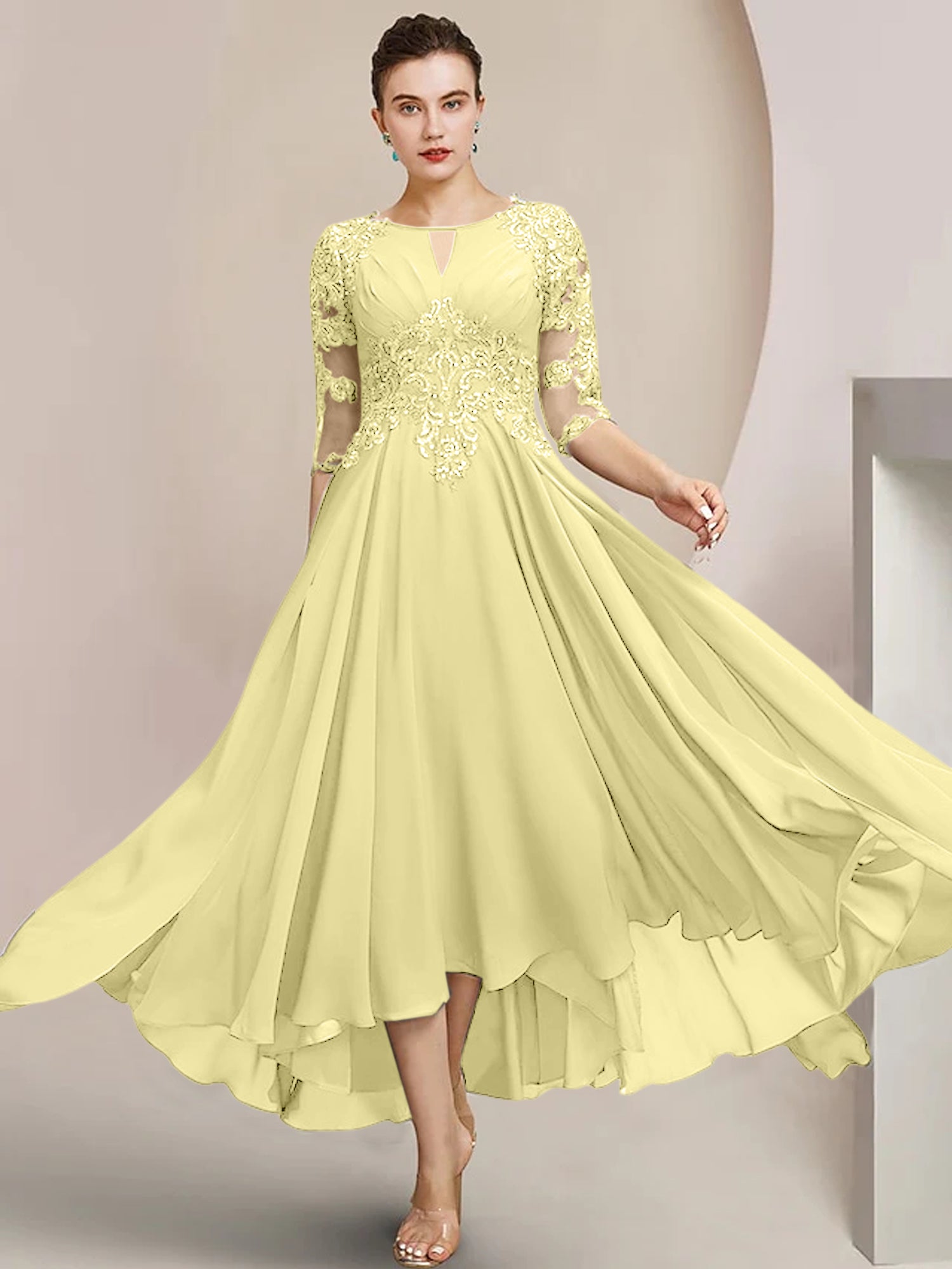 Scoop Neck Tea-Length A-Line Princess Gowns for the Mother of the Bride