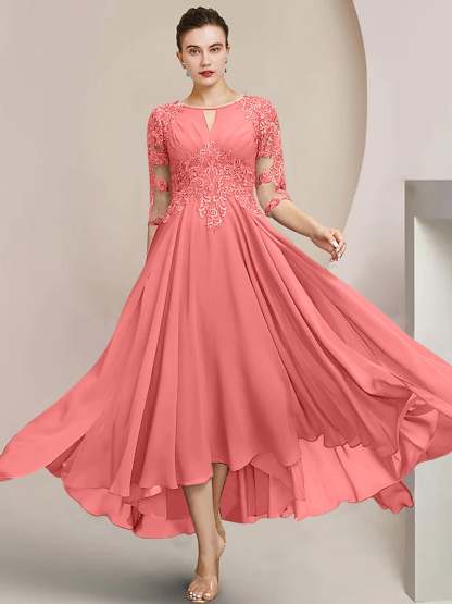 Scoop Neck Tea-Length A-Line Princess Gowns for the Mother of the Bride