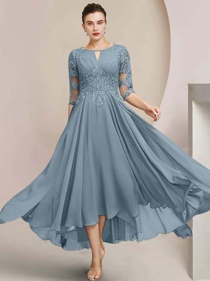 Scoop Neck Tea-Length A-Line Princess Gowns for the Mother of the Bride