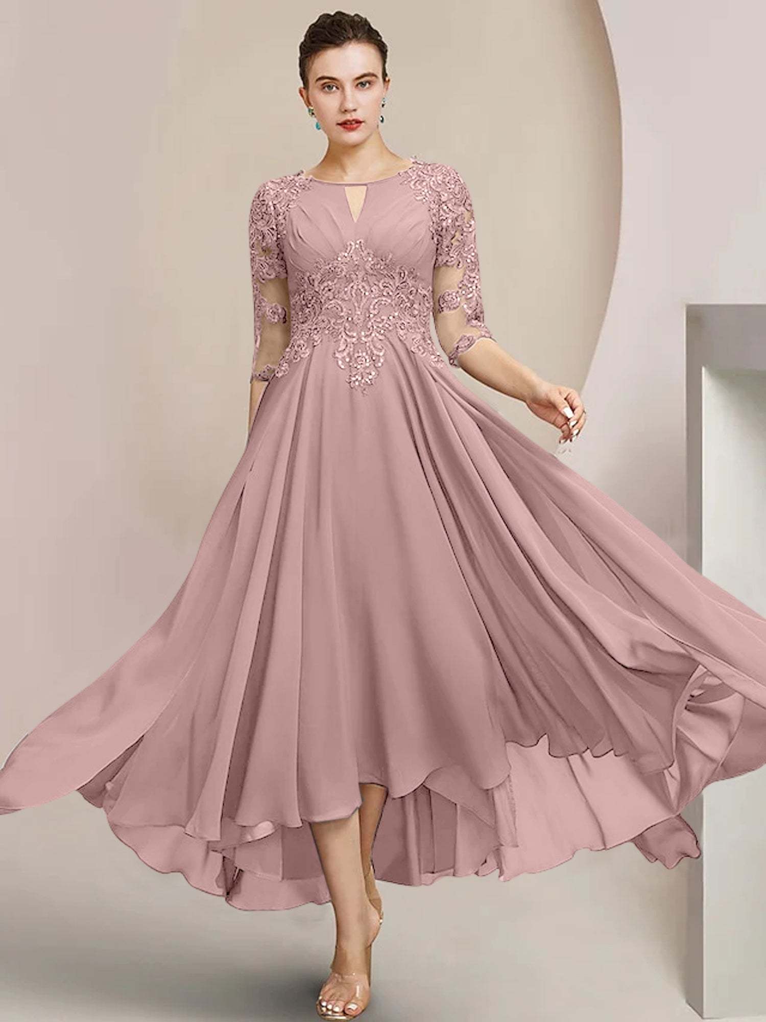 Scoop Neck Tea-Length A-Line Princess Gowns for the Mother of the Bride