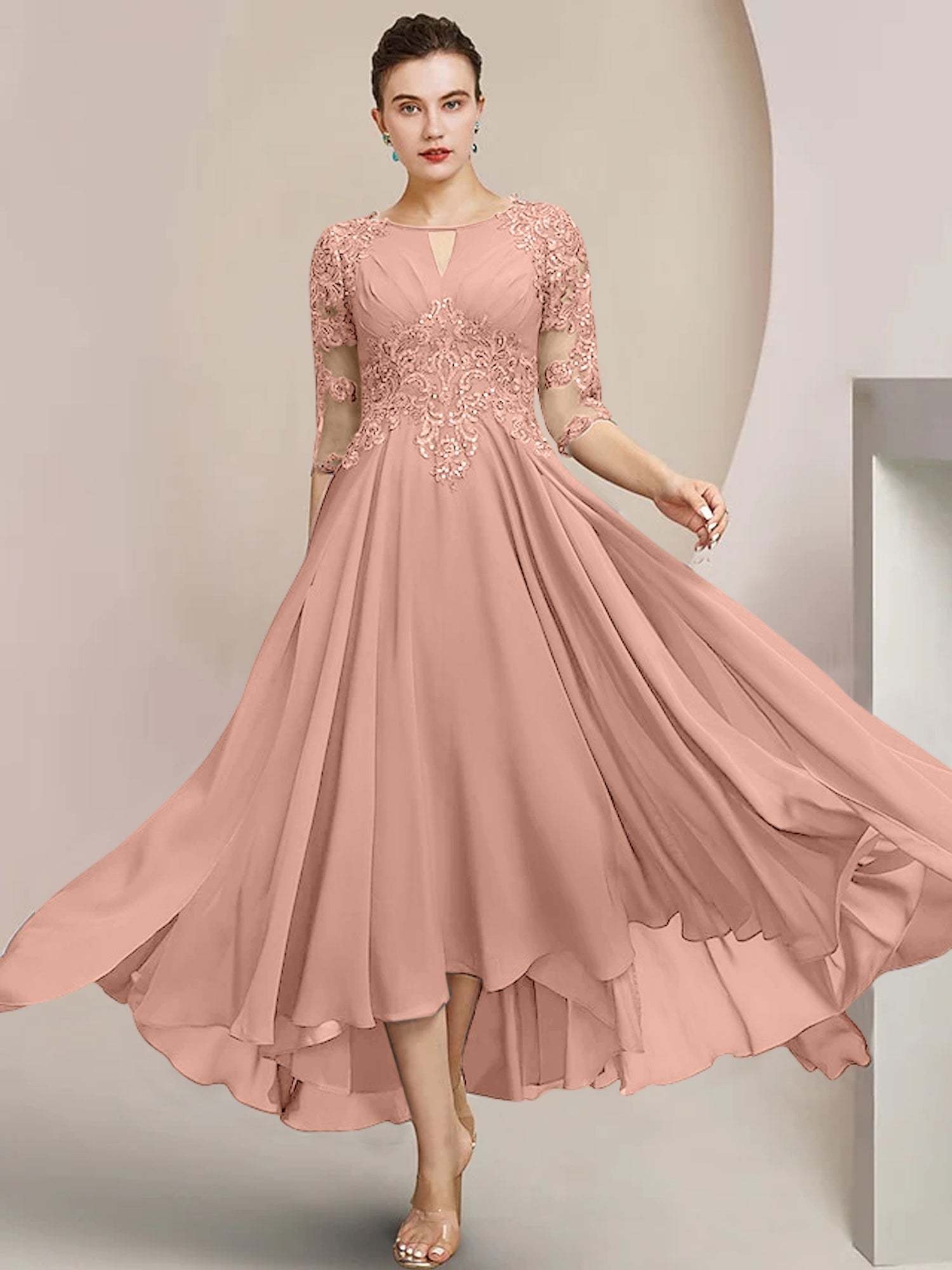 Scoop Neck Tea-Length A-Line Princess Gowns for the Mother of the Bride