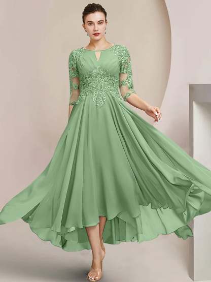 Scoop Neck Tea-Length A-Line Princess Gowns for the Mother of the Bride