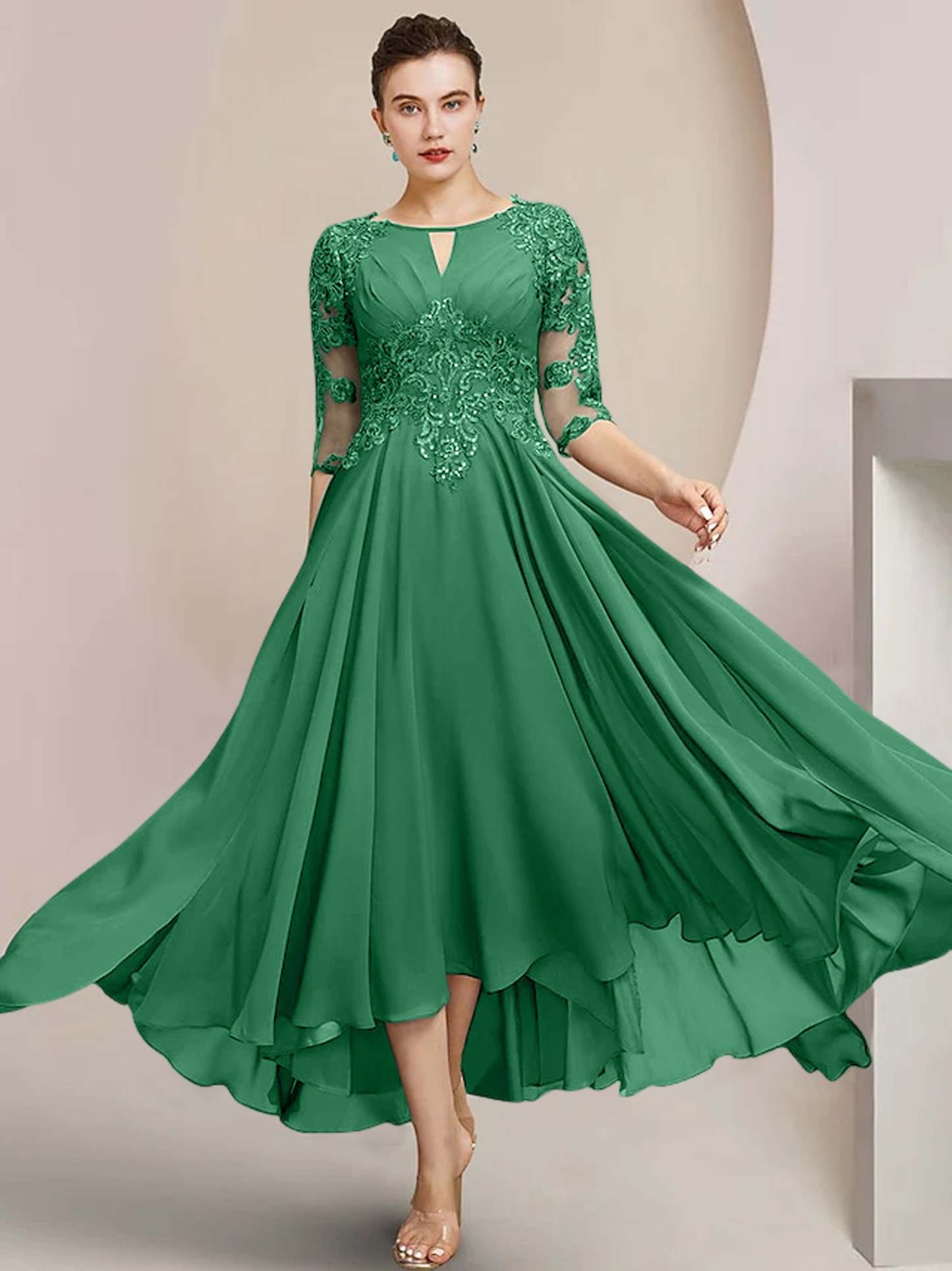 Scoop Neck Tea-Length A-Line Princess Gowns for the Mother of the Bride