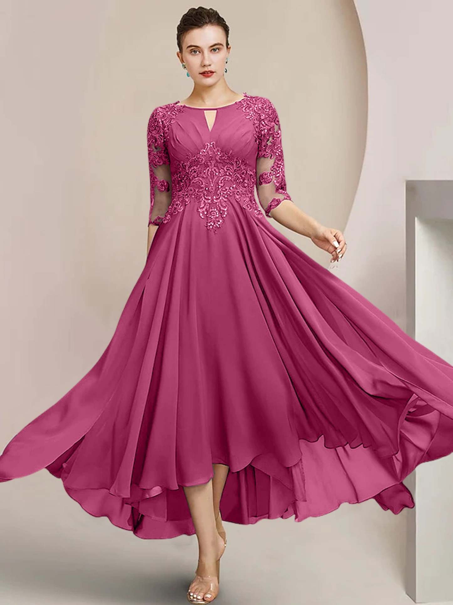 Scoop Neck Tea-Length A-Line Princess Gowns for the Mother of the Bride