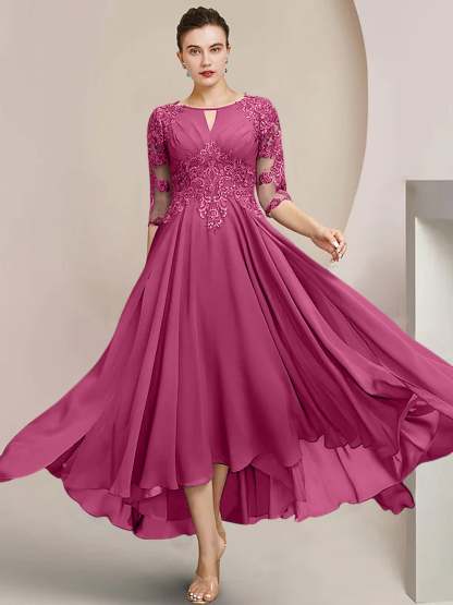 Scoop Neck Tea-Length A-Line Princess Gowns for the Mother of the Bride