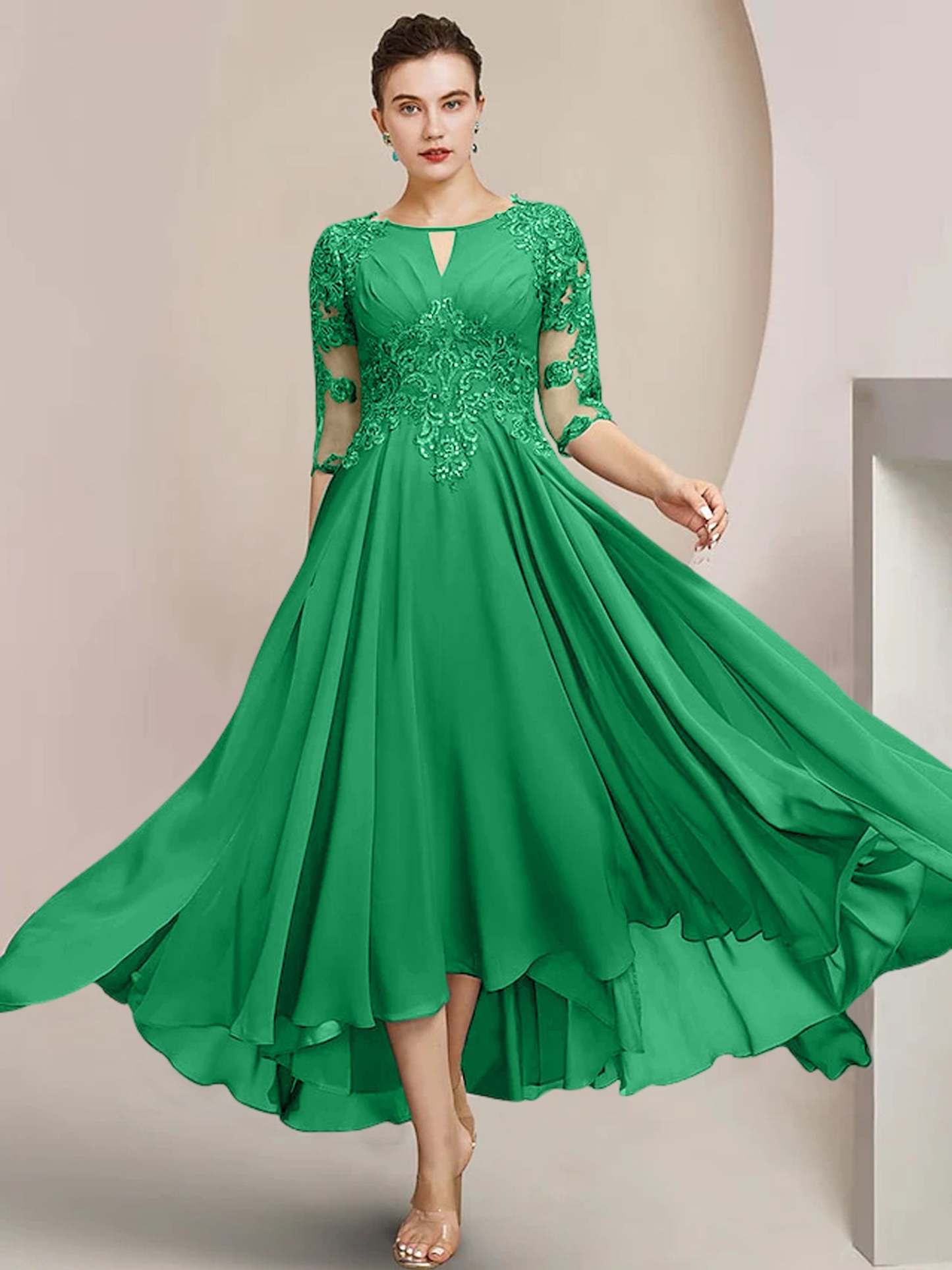 Scoop Neck Tea-Length A-Line Princess Gowns for the Mother of the Bride