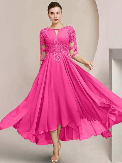 Scoop Neck Tea-Length A-Line Princess Gowns for the Mother of the Bride