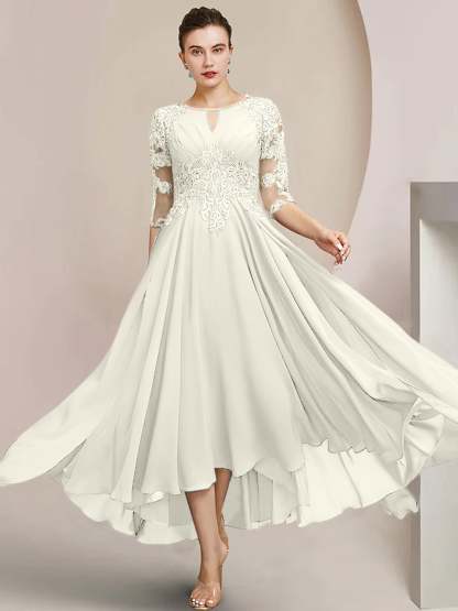Scoop Neck Tea-Length A-Line Princess Gowns for the Mother of the Bride