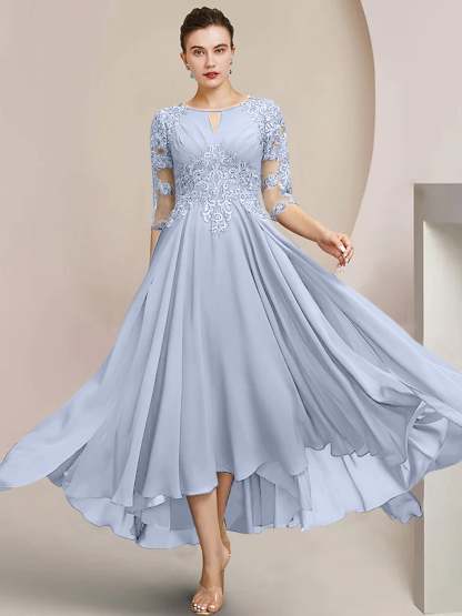 Scoop Neck Tea-Length A-Line Princess Gowns for the Mother of the Bride