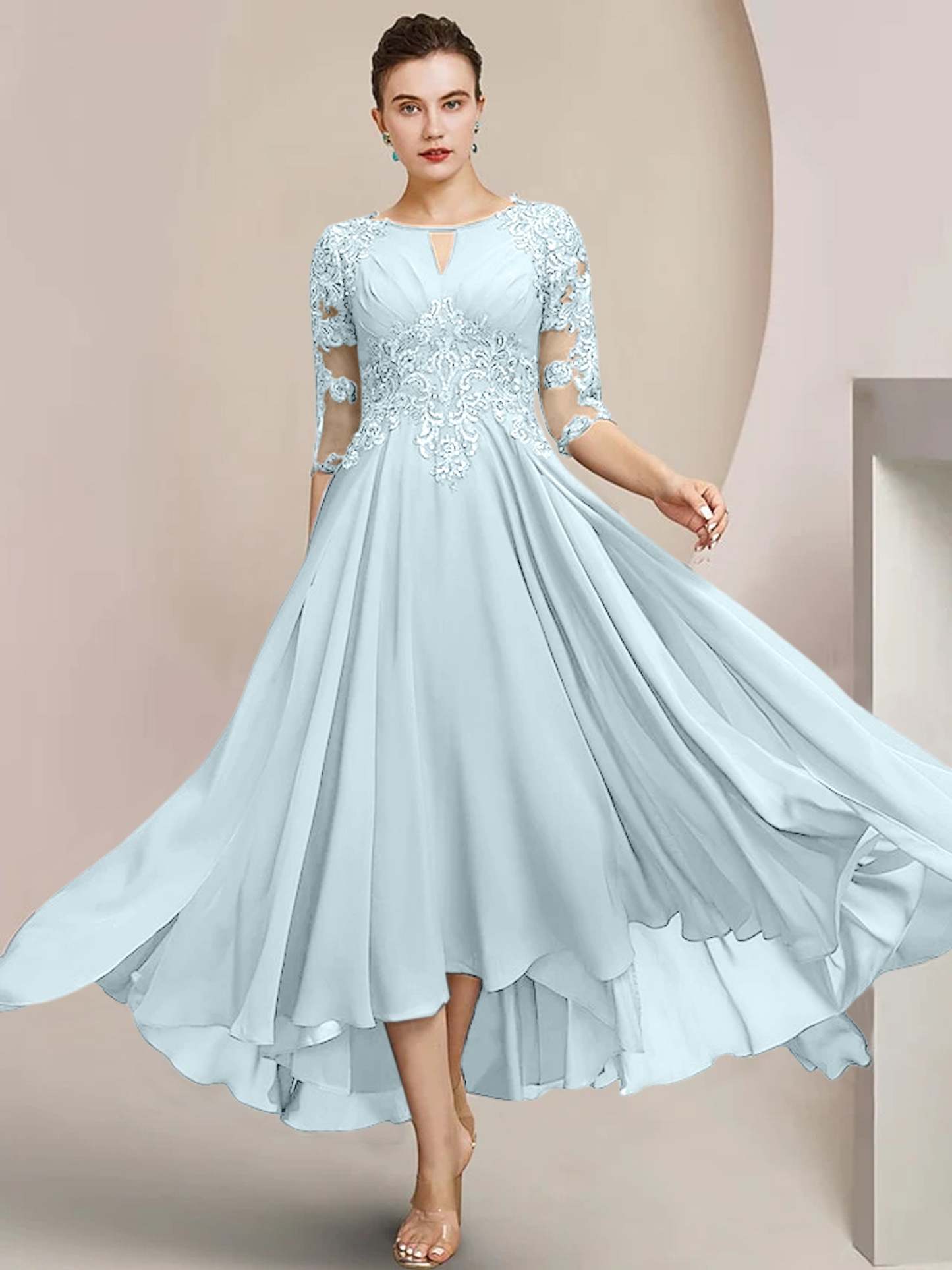 Scoop Neck Tea-Length A-Line Princess Gowns for the Mother of the Bride