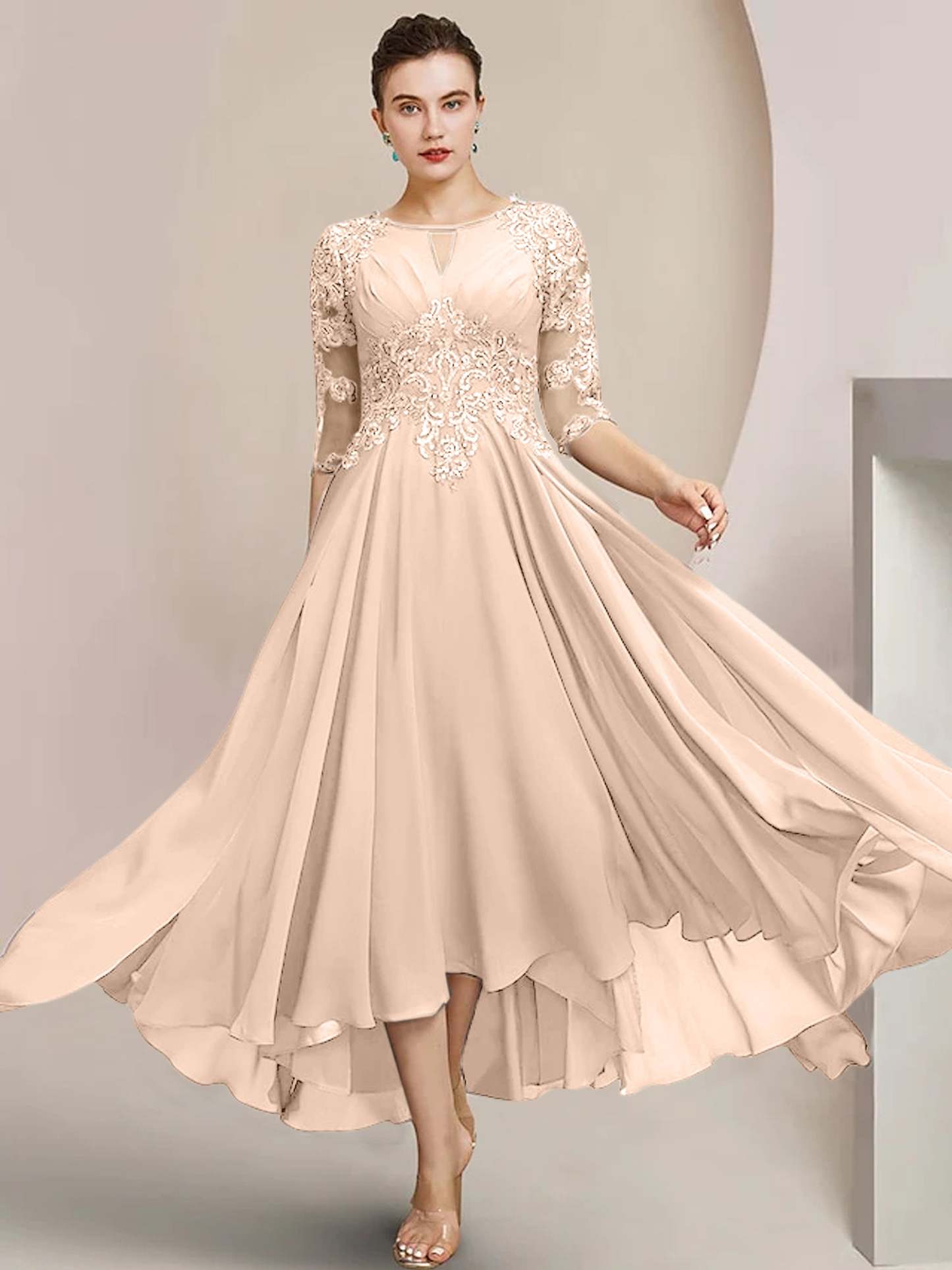 Scoop Neck Tea-Length A-Line Princess Gowns for the Mother of the Bride