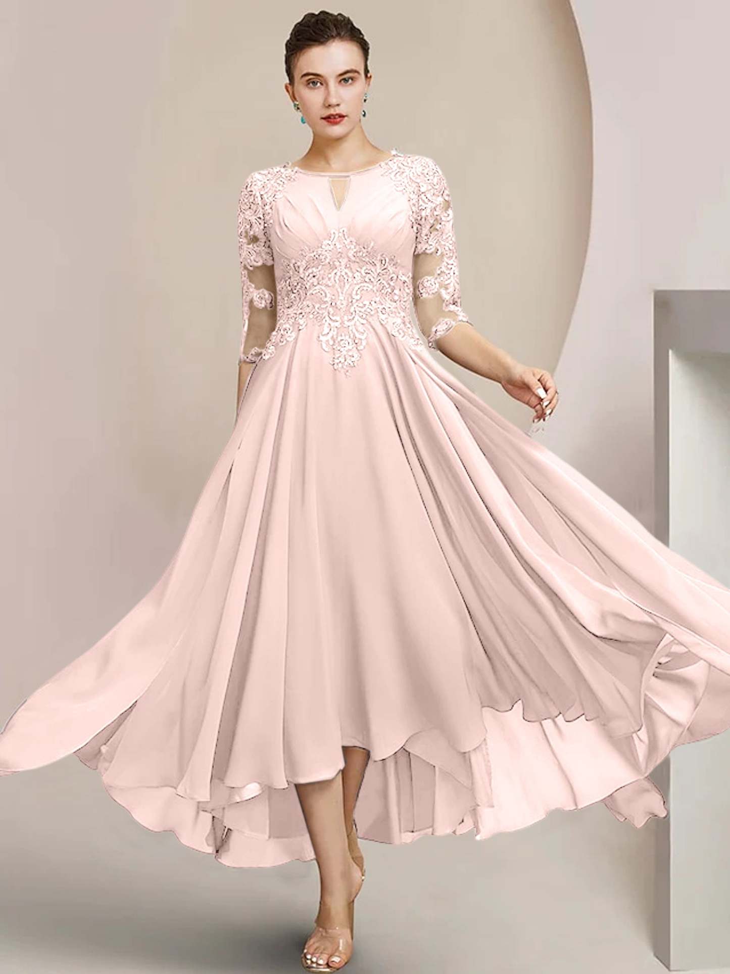 Scoop Neck Tea-Length A-Line Princess Gowns for the Mother of the Bride