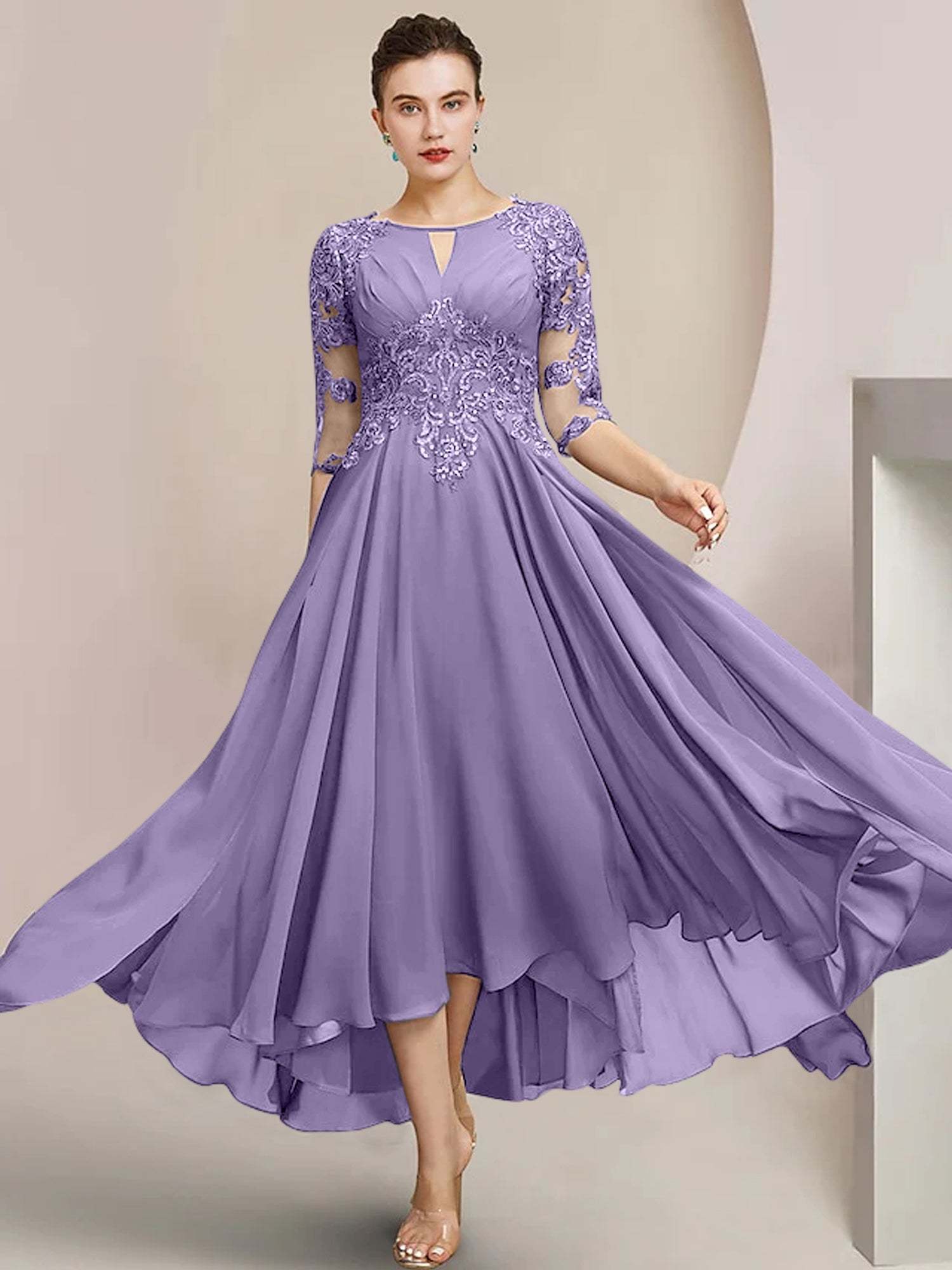 Scoop Neck Tea-Length A-Line Princess Gowns for the Mother of the Bride
