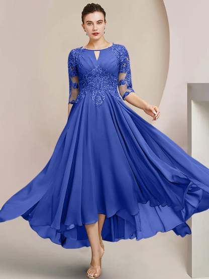 Scoop Neck Tea-Length A-Line Princess Gowns for the Mother of the Bride