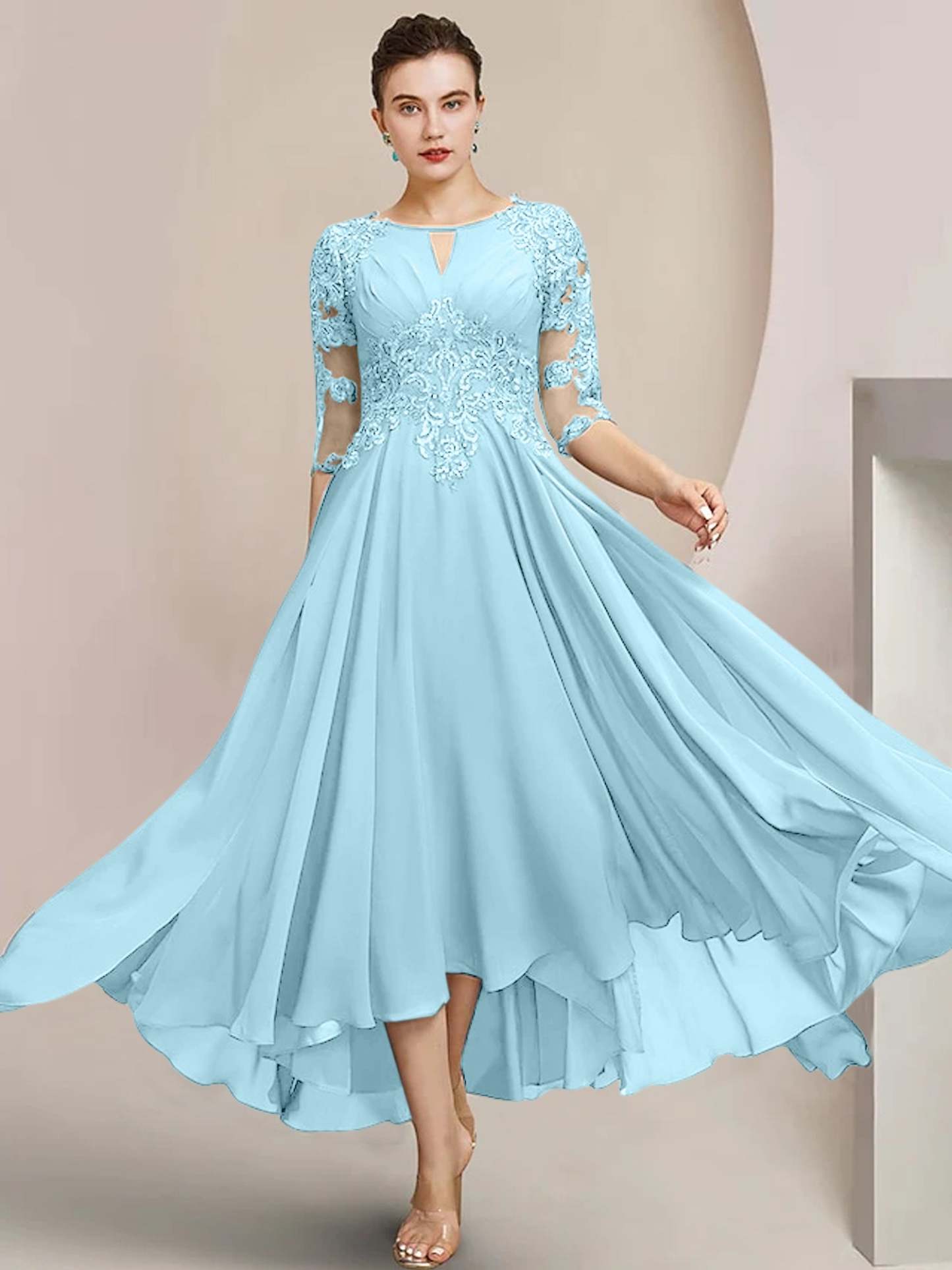 Scoop Neck Tea-Length A-Line Princess Gowns for the Mother of the Bride