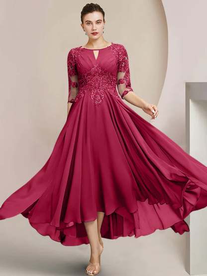Scoop Neck Tea-Length A-Line Princess Gowns for the Mother of the Bride