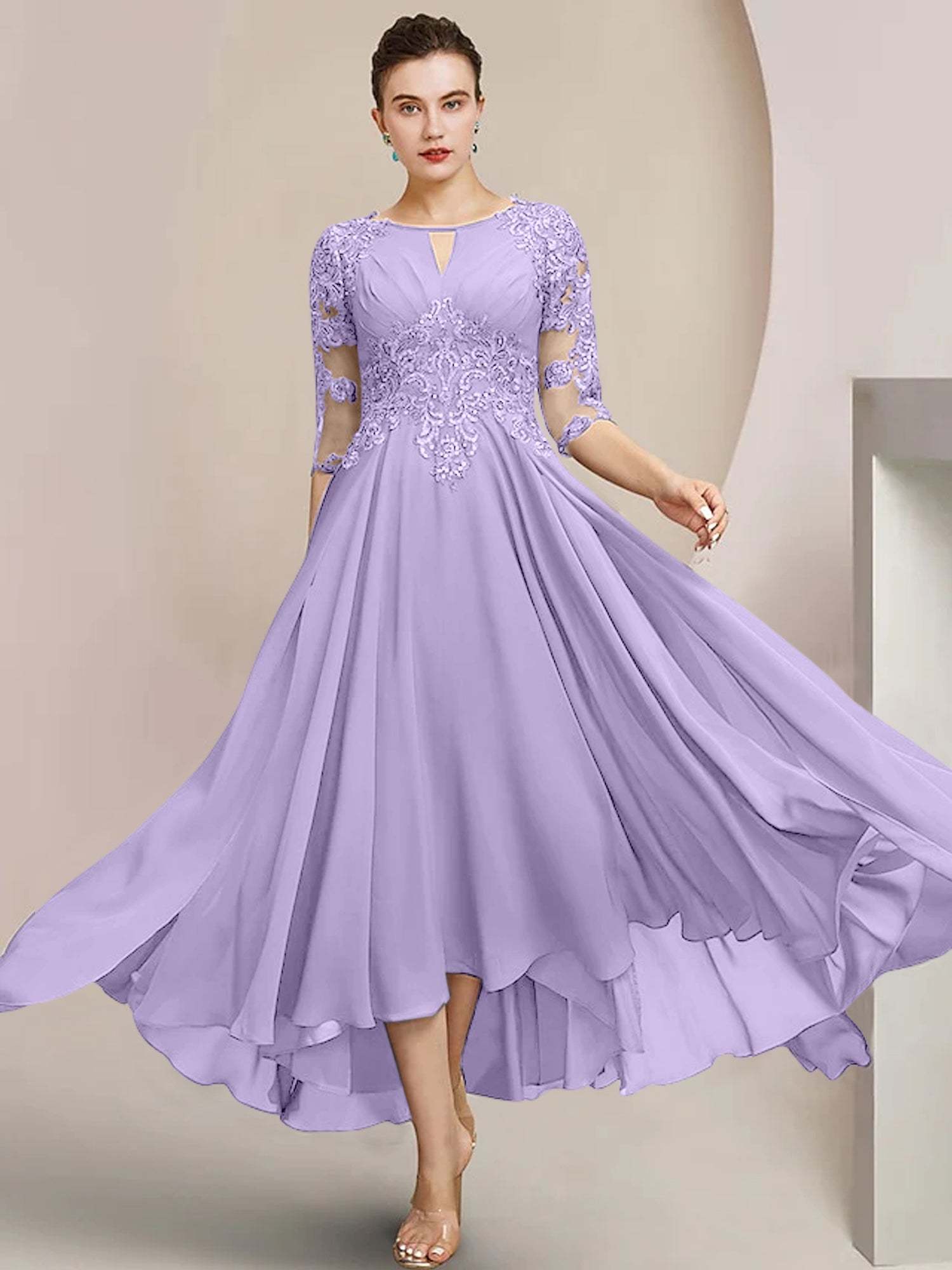 Scoop Neck Tea-Length A-Line Princess Gowns for the Mother of the Bride
