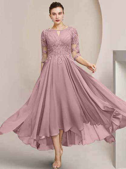 Scoop Neck Tea-Length A-Line Princess Gowns for the Mother of the Bride