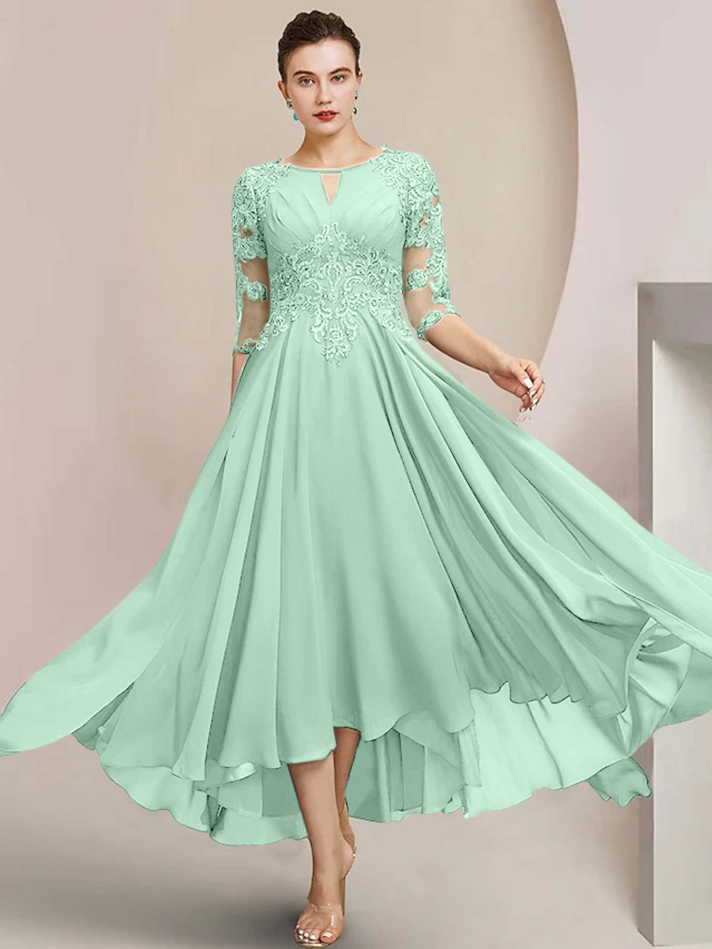 Scoop Neck Tea-Length A-Line Princess Gowns for the Mother of the Bride