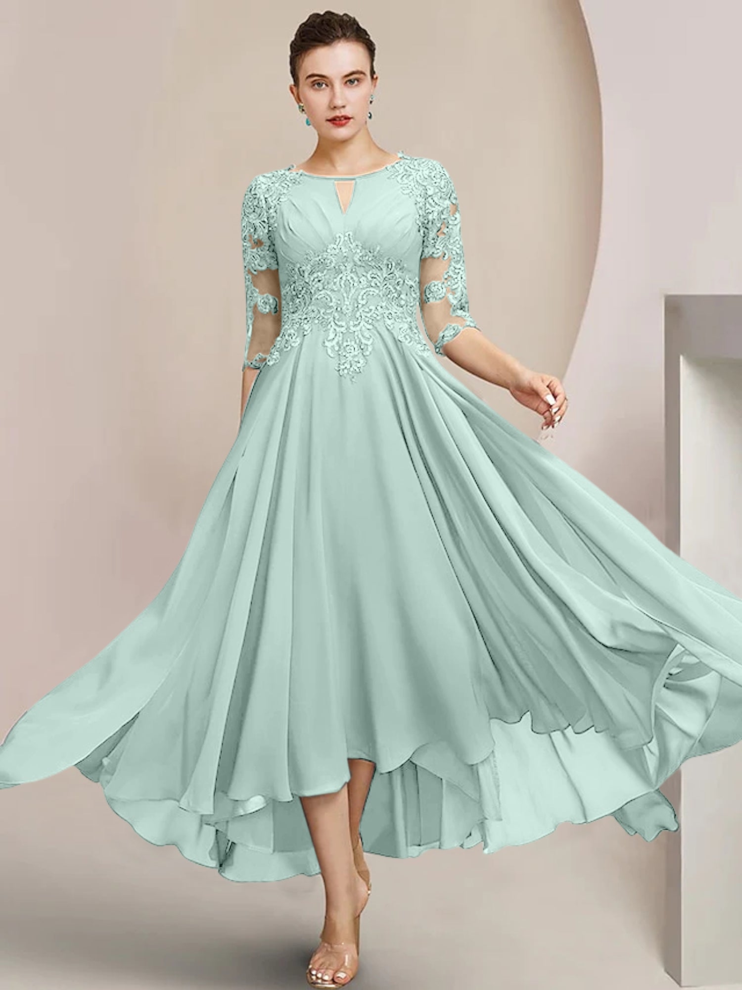 Scoop Neck Tea-Length A-Line Princess Gowns for the Mother of the Bride