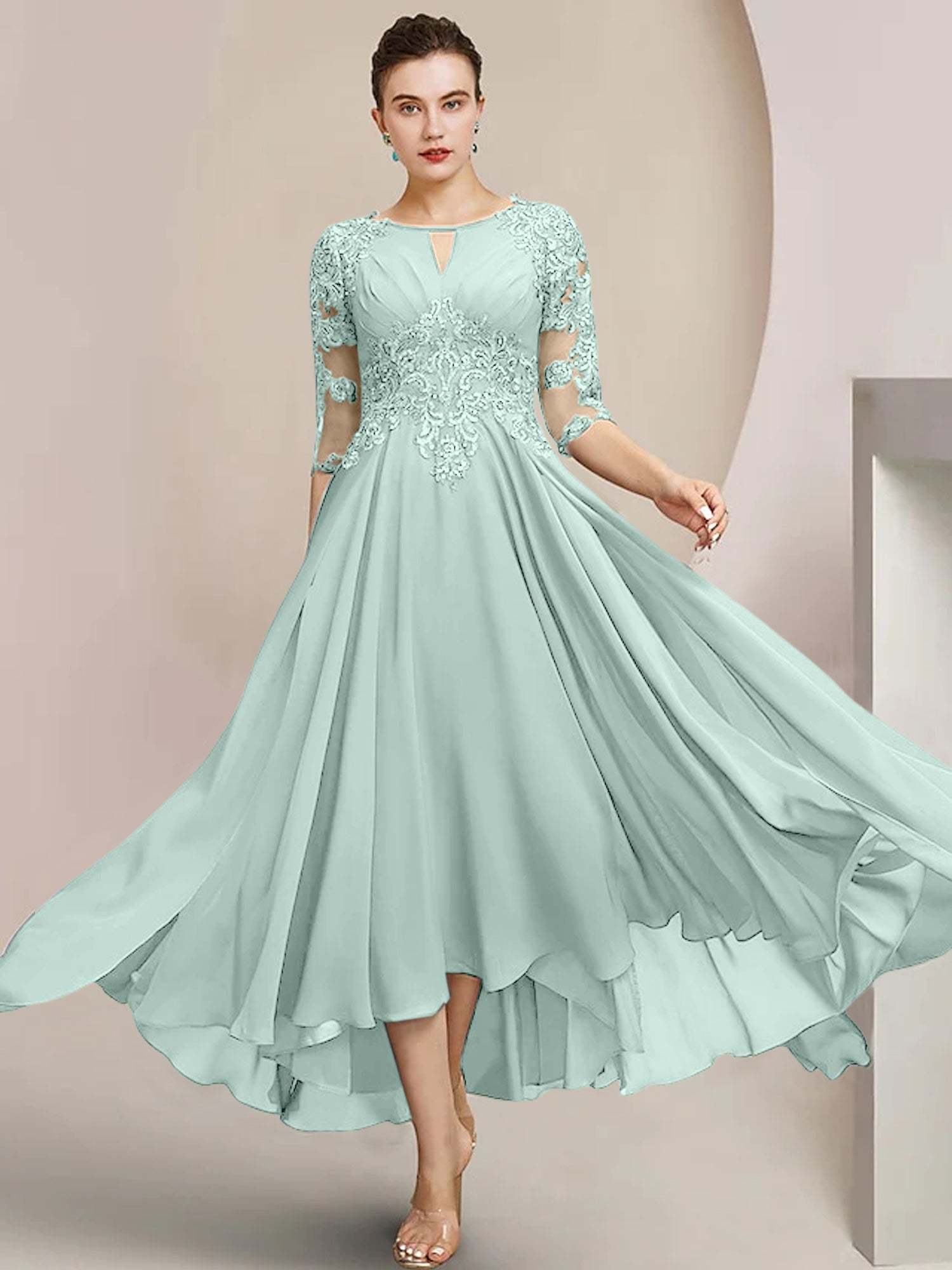 Scoop Neck Tea-Length A-Line Princess Gowns for the Mother of the Bride