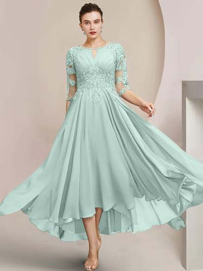 Scoop Neck Tea-Length A-Line Princess Gowns for the Mother of the Bride