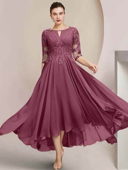 Scoop Neck Tea-Length A-Line Princess Gowns for the Mother of the Bride