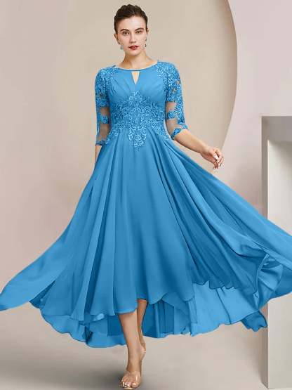 Scoop Neck Tea-Length A-Line Princess Gowns for the Mother of the Bride